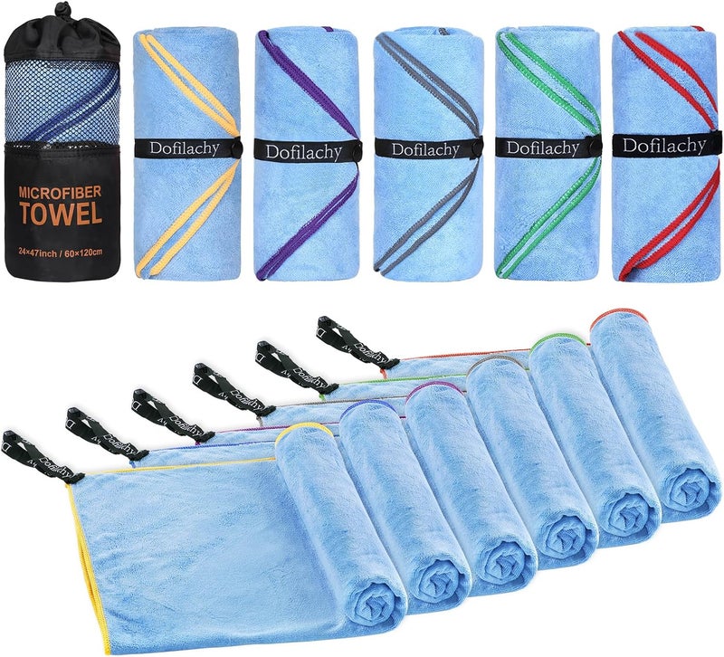 Dofilachy 6 Pack Camping Towel - Quick Dry Towel - Microfiber Travel Sports Towels - Super Absorbent Swim Towel (6, Blue) - Image 1